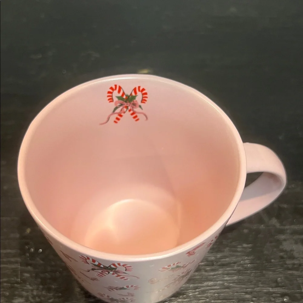 NWOT Pink Holiday Mug with Candy Cane Design @ 10 oz